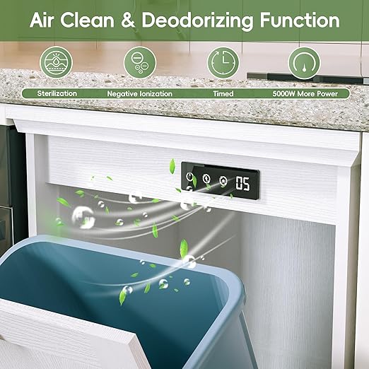 Air clean and deodorizing function with a digital display on a kitchen counter.