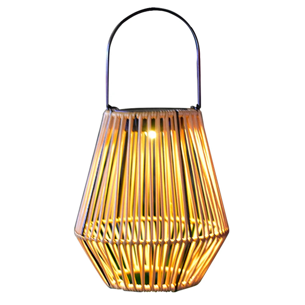 Woven lantern with a handle on a white background