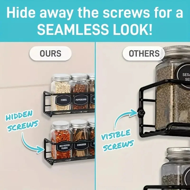 Comparison of spice rack designs with hidden screws vs. visible screws