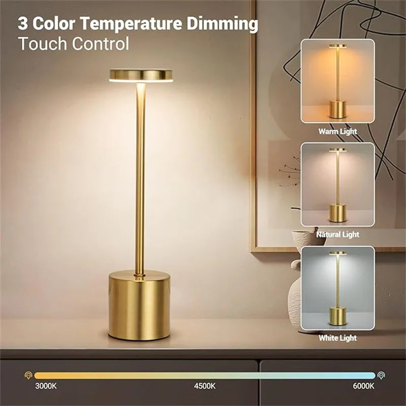 Gold touch control LED table lamp with 3 color temperature dimming settings