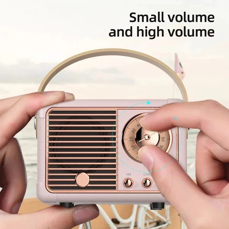 close up of person changing the dial on the retro bluetooth speaker