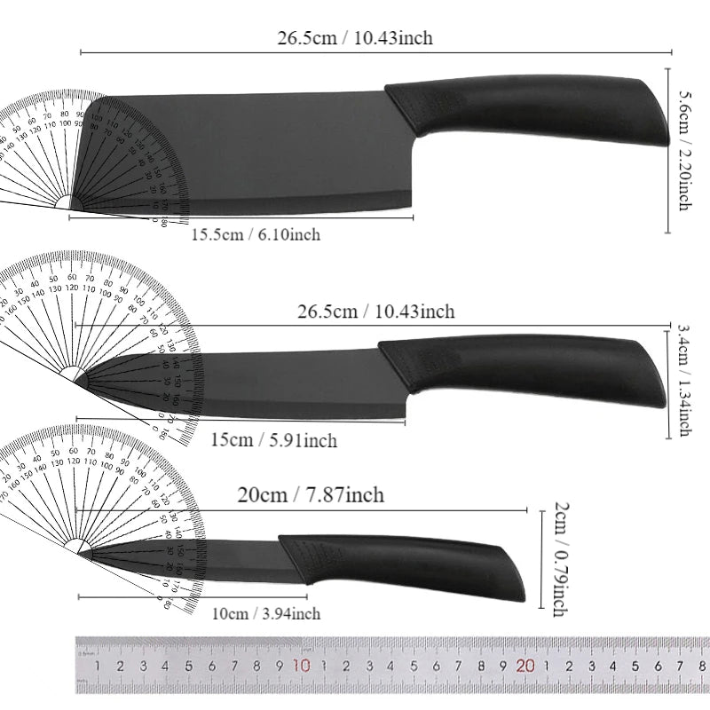 dimensions of black stainless steel kitchen knives