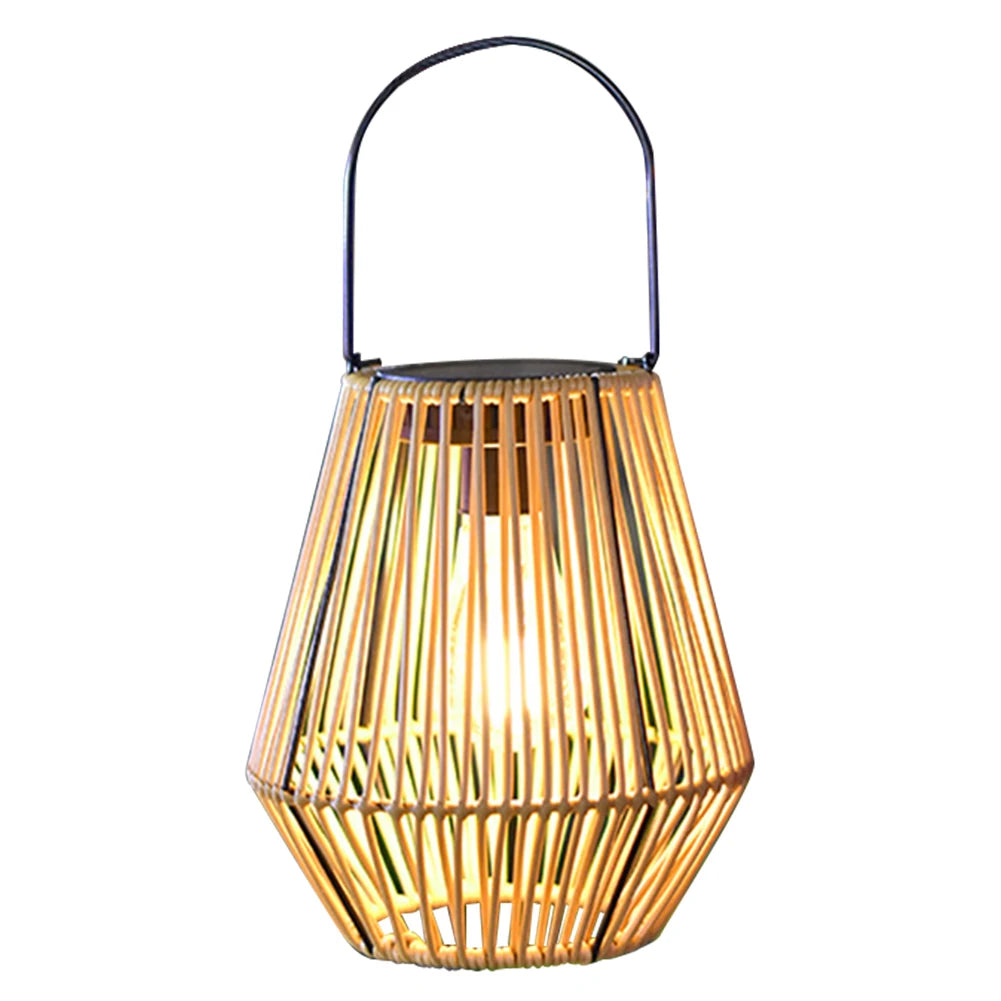 Woven bamboo lantern with a handle on a white background