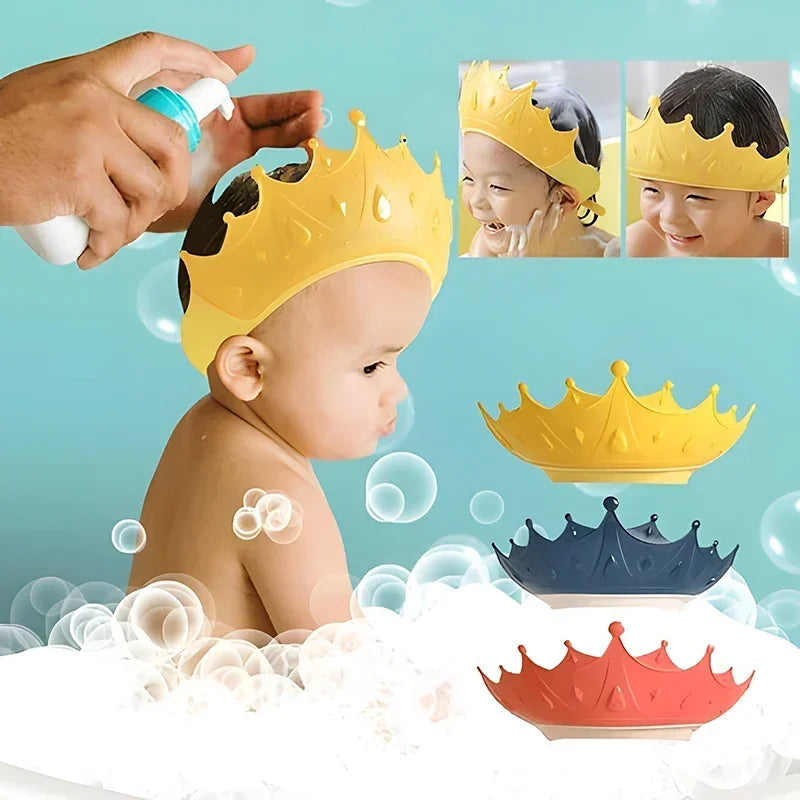 Crown baby shower cap preventing water from entering eyes and ears