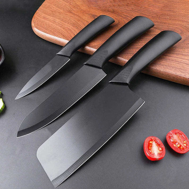 black stainless steel kitchen knives on the counter