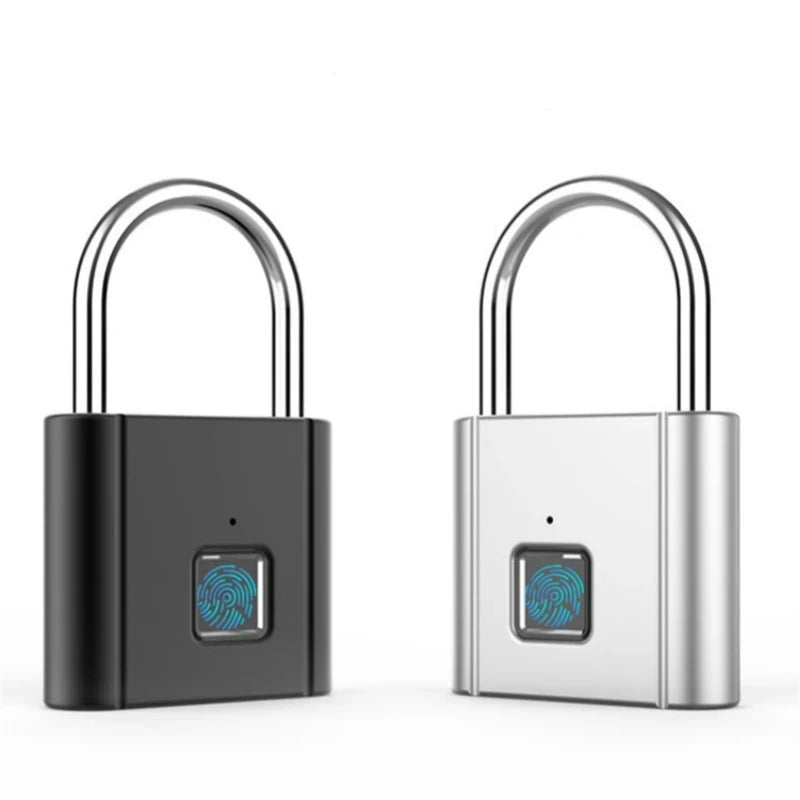 grey and black fingerprint padlock