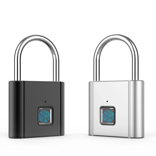 grey and black fingerprint padlock