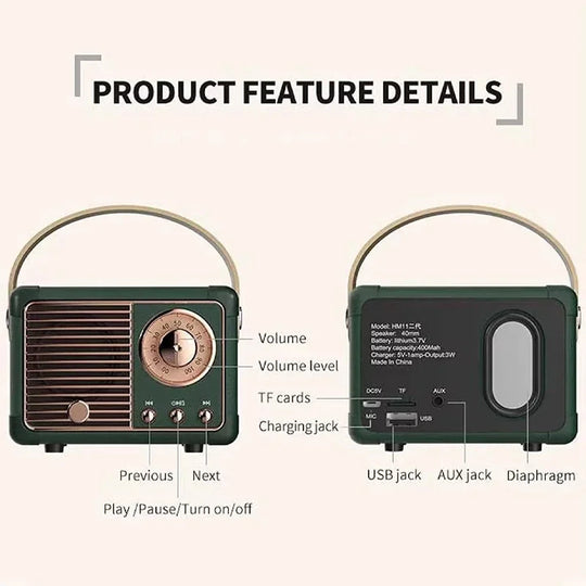 feature details of the retro bluetooth speaker