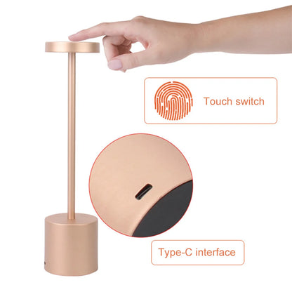 Rose gold lamp with touch switch and Type-C interface on a white background