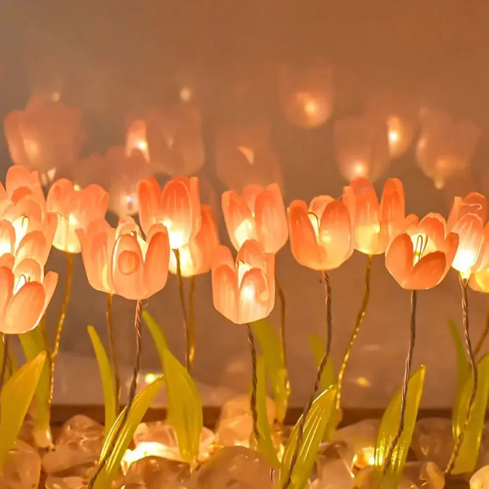 close up of the flowers in the tulip flower garden light box