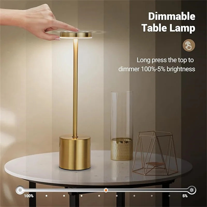 Dimmable metal LED lamp with brightness scale and touch-sensitive control