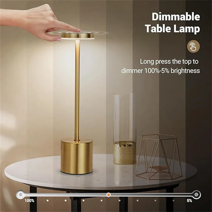 Dimmable metal LED lamp with brightness scale and touch-sensitive control