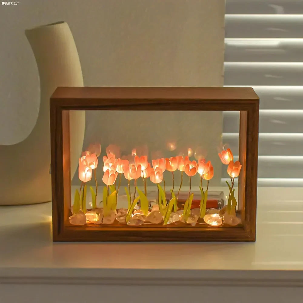 DIY Tulip Flower Garden Light Box on a window seal 