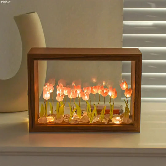 DIY Tulip Flower Garden Light Box on a window seal 