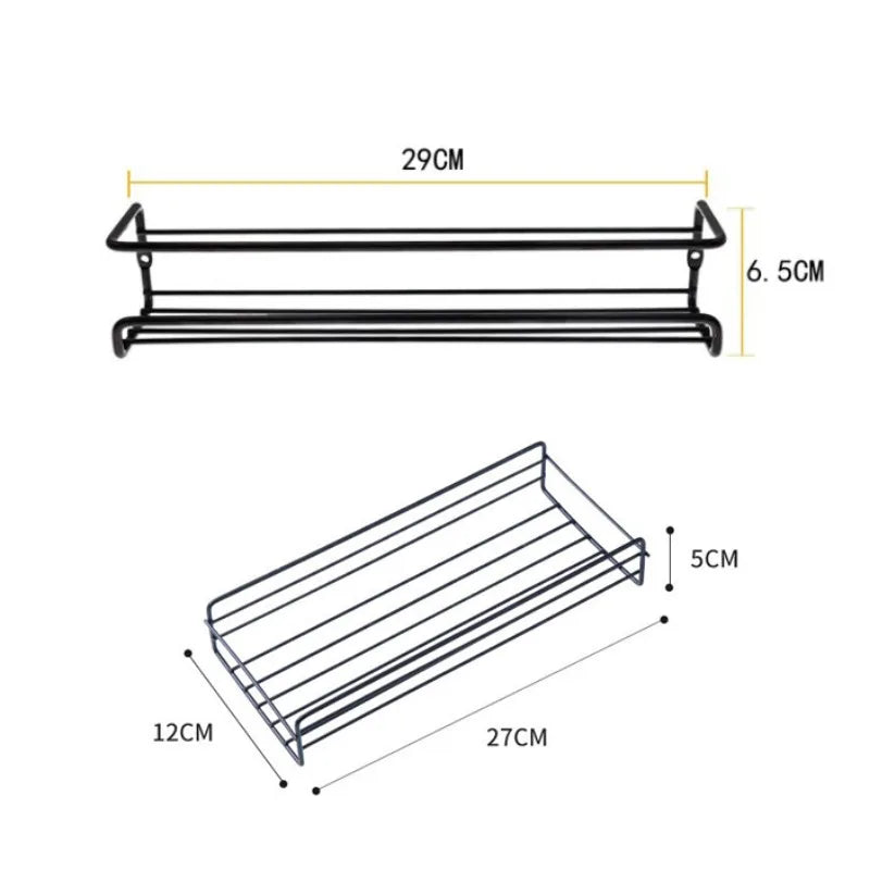 Black wire spice rack with labeled dimensions in centimeters