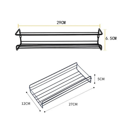 Black wire spice rack with labeled dimensions in centimeters