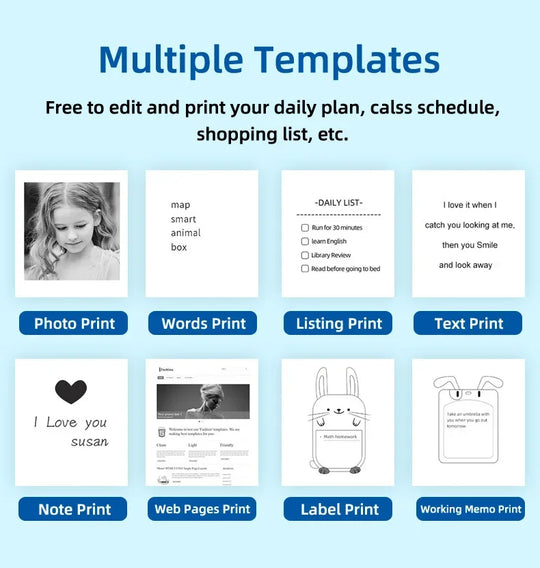 templates for mini portable printer