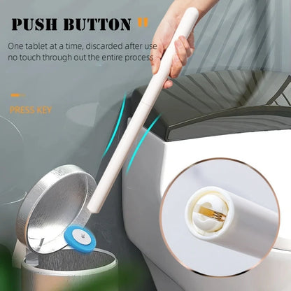 push button to throw away cleaning head of disposable toilet brush