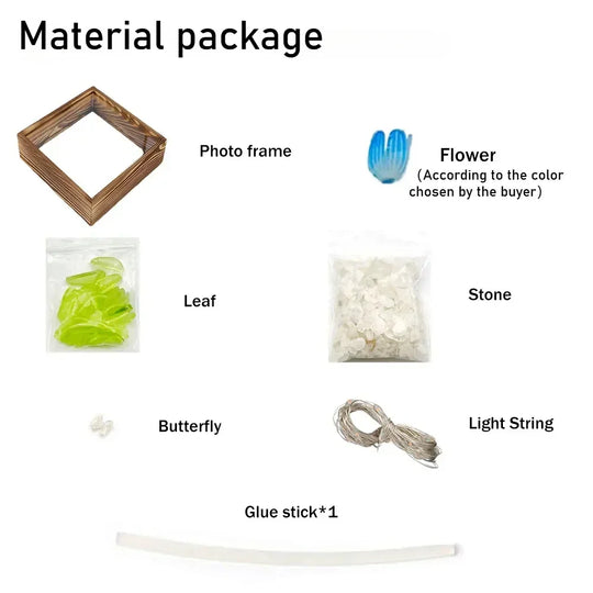 material included in the DIY wooden tulip light box kits with LED 